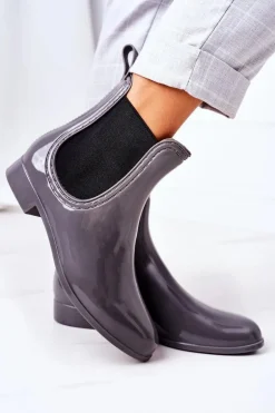 Błyszczące Kalosze Sztyblety Szare Umbrella