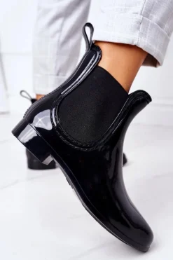 Błyszczące Kalosze Sztyblety Czarne Umbrella