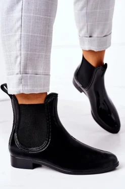 Błyszczące Kalosze Sztyblety Czarne Umbrella