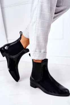 Błyszczące Kalosze Sztyblety Czarne Umbrella