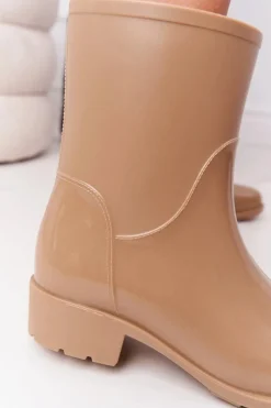 Błyszczące Kalosze Sztyblety Beżowe Rainy Day