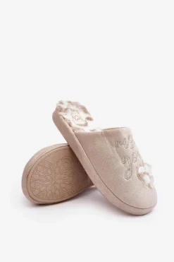 Błyszczące Kapcie Damskie Beżowe Geraja