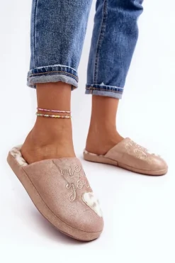 Błyszczące Kapcie Damskie Różowe Geraja