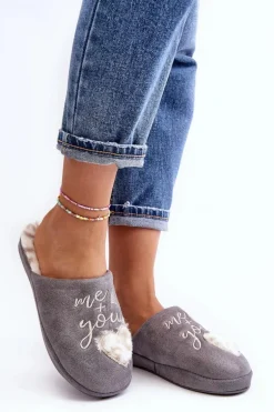 Błyszczące Kapcie Damskie Szare Geraja