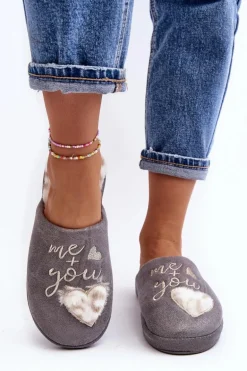 Błyszczące Kapcie Damskie Szare Geraja