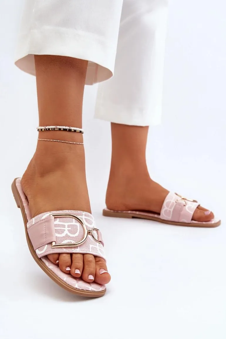 Błyszczące Klapki Damskie Z Ozdobą Różowe Taleci