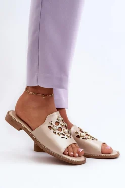 Błyszczące Klapki Damskie Z Ozdobami S.Barski KV27-063 Złote