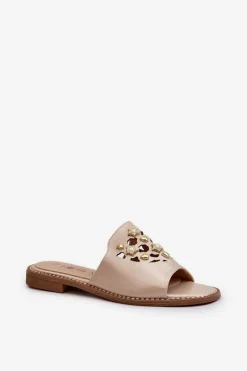 Błyszczące Klapki Damskie Z Ozdobami S.Barski KV27-063 Złote