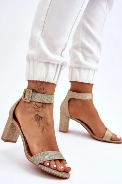 Błyszczące Sandałki Na Obcasie Złote Maxim