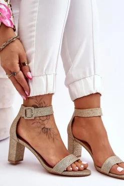 Błyszczące Sandałki Na Obcasie Złote Maxim