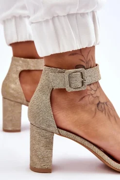 Błyszczące Sandałki Na Obcasie Złote Maxim