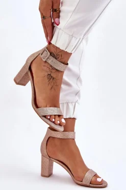 Błyszczące Sandałki Na Obcasie Różowe Złoto Maxim