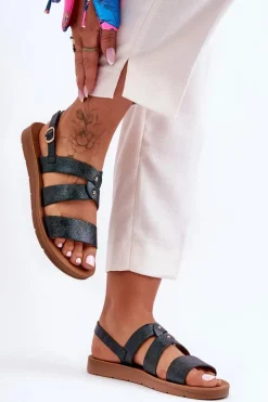 Błyszczące Sandały Damskie Ciemnozielone Catalia