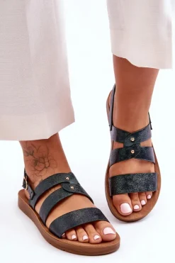 Błyszczące Sandały Damskie Ciemnozielone Catalia