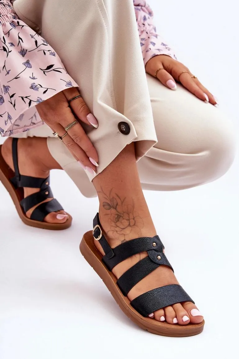 Błyszczące Sandały Damskie Czarne Catalia