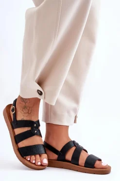 Błyszczące Sandały Damskie Czarne Catalia