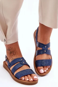 Błyszczące Sandały Damskie Niebieskie Catalia