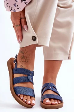 Błyszczące Sandały Damskie Niebieskie Catalia