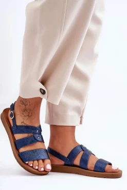 Błyszczące Sandały Damskie Niebieskie Catalia