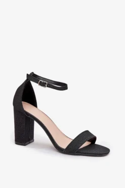Błyszczące Sandały Damskie Na Słupku Czarne Kavina