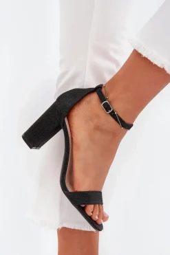 Błyszczące Sandały Damskie Na Słupku Czarne Kavina