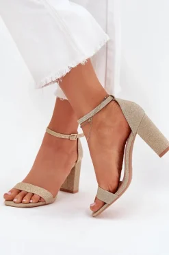 Błyszczące Sandały Damskie Na Słupku Złote Kavina