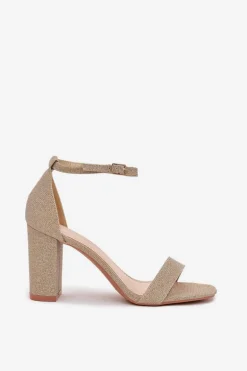 Błyszczące Sandały Damskie Na Słupku Złote Kavina