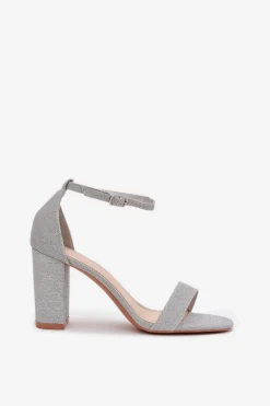 Błyszczące Sandały Damskie Na Słupku Srebrne Kavina