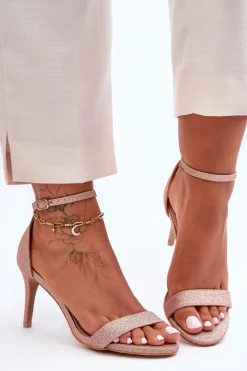 Błyszczące Sandały Na Szpilce Różowe Złoto Gedna