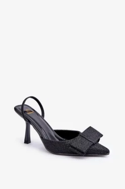 Błyszczące Szpilki Z Kokardą Czarne Gredan