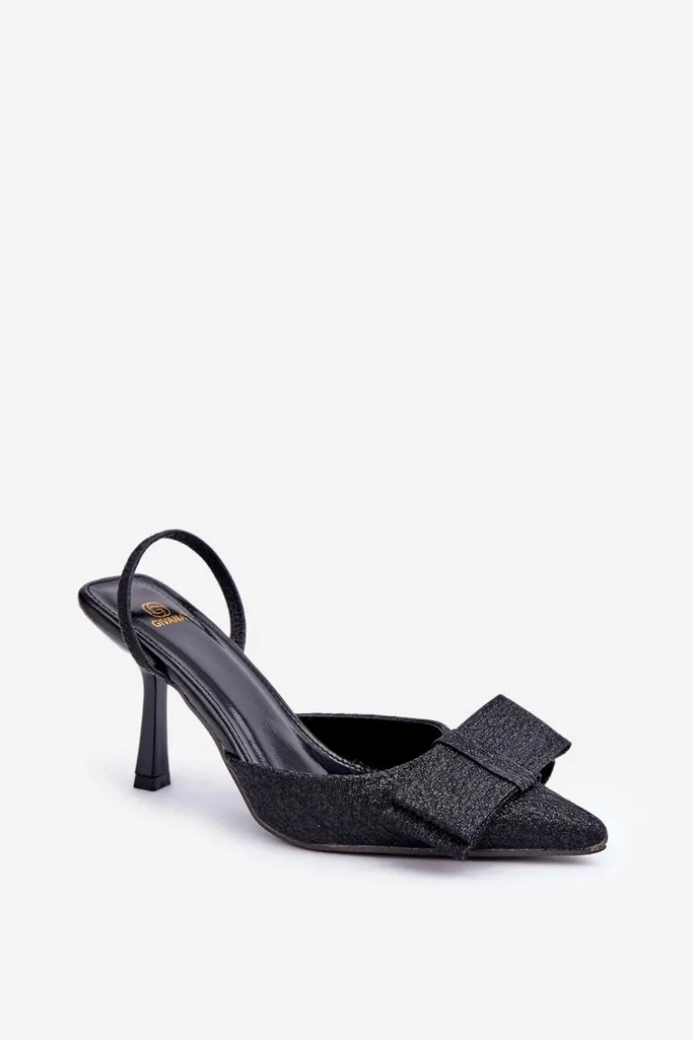 Błyszczące Szpilki Z Kokardą Czarne Gredan