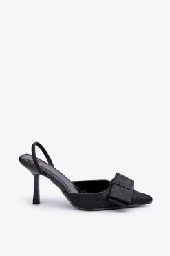 Błyszczące Szpilki Z Kokardą Czarne Gredan