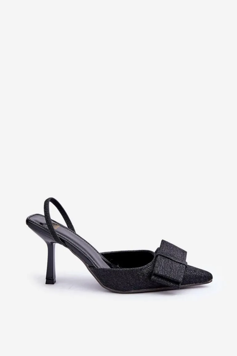 Błyszczące Szpilki Z Kokardą Czarne Gredan