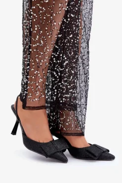 Błyszczące Szpilki Z Kokardą Czarne Gredan