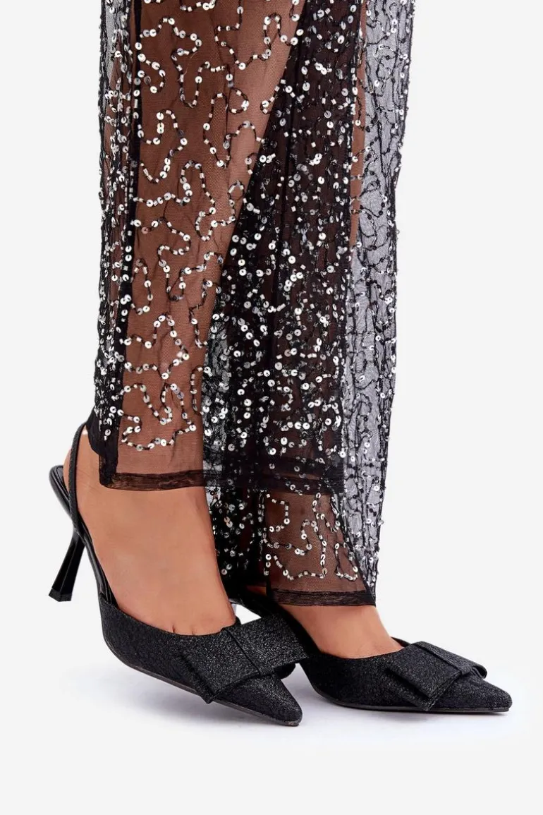 Błyszczące Szpilki Z Kokardą Czarne Gredan