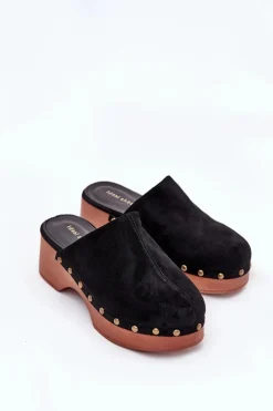 Chodaki Klapki Damskie Z Ćwiekami Eko Zamszowe Czarne Ellason