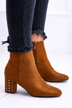 Ciepłe Damskie Botki Na Słupku Brązowe Jokasta