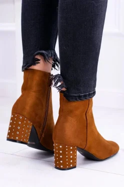 Ciepłe Damskie Botki Na Słupku Brązowe Jokasta