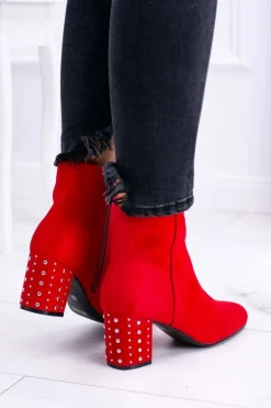 Ciepłe Damskie Botki Na Słupku Czerwone Jokasta