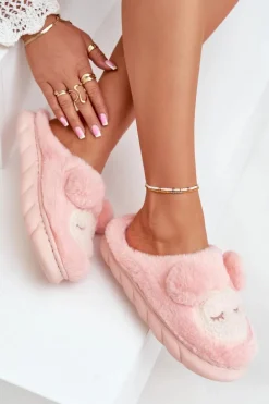 Ciepłe Futrzane Kapcie Damskie Różowe Jozelinetta
