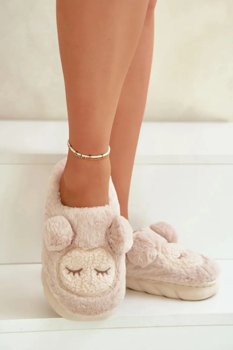 Ciepłe Futrzane Kapcie Damskie Beżowe Jozelinetta