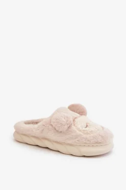 Ciepłe Futrzane Kapcie Damskie Beżowe Jozelinetta