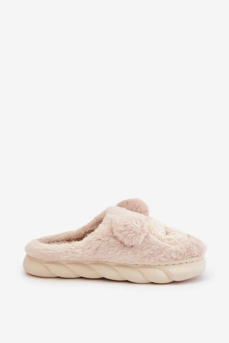 Ciepłe Futrzane Kapcie Damskie Beżowe Jozelinetta