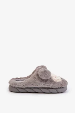 Ciepłe Futrzane Kapcie Damskie Szare Jozelinetta