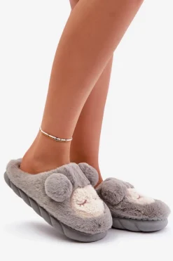 Ciepłe Futrzane Kapcie Damskie Szare Jozelinetta