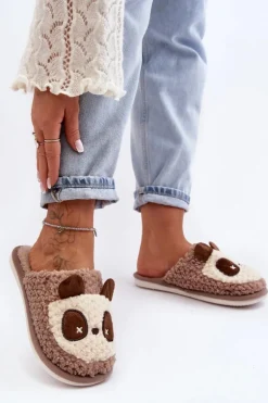 Ciepłe Kapcie Damskie Brązowe Priseth