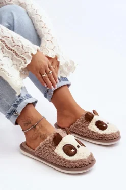 Ciepłe Kapcie Damskie Brązowe Priseth