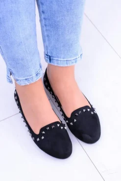 Czarne Baleriny Lordsy z Ćwiekami Randal