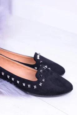 Czarne Baleriny Lordsy z Ćwiekami Randal