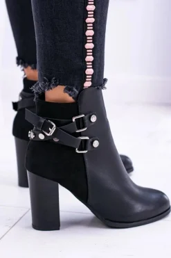 Czarne Botki Na Słupku Z Paskami Lico Zamsz Nevada
